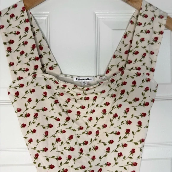 REFORMATION Clarke Knit Tank - Madison Rose Floral White Green Red XS - Picture 3 of 5